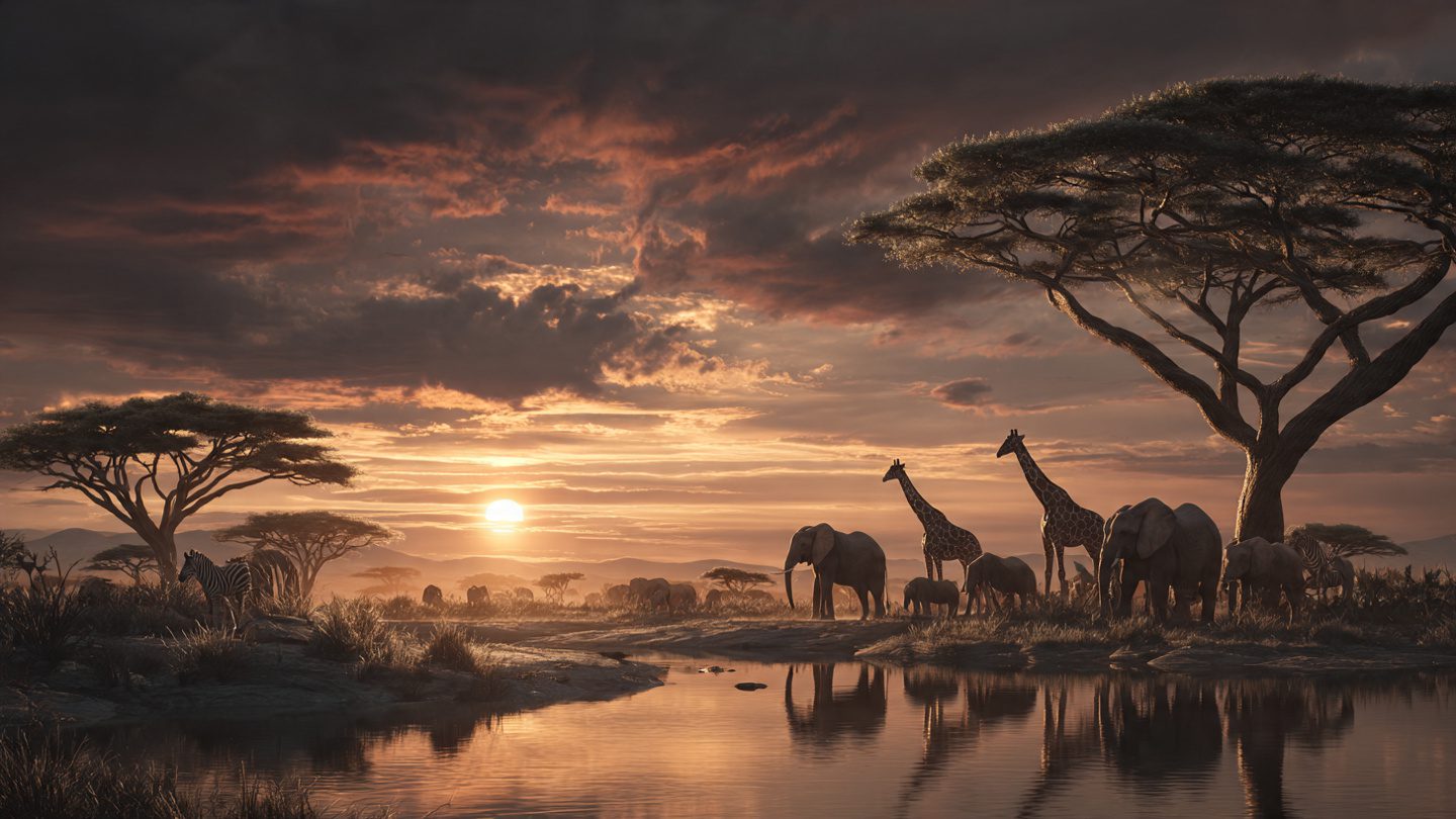 Sunning Wildlife Landscape Sscene in the african